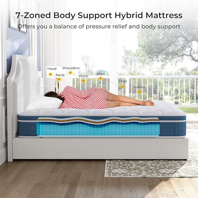 King Size Mattress, 10 Inch King Mattress in a Box, Hybrid King Bed Mattress with Individual Pocket Springs and Pressure-Relieving Memory Foam, Medium Firm Mattress King Size 80"x76"x10"