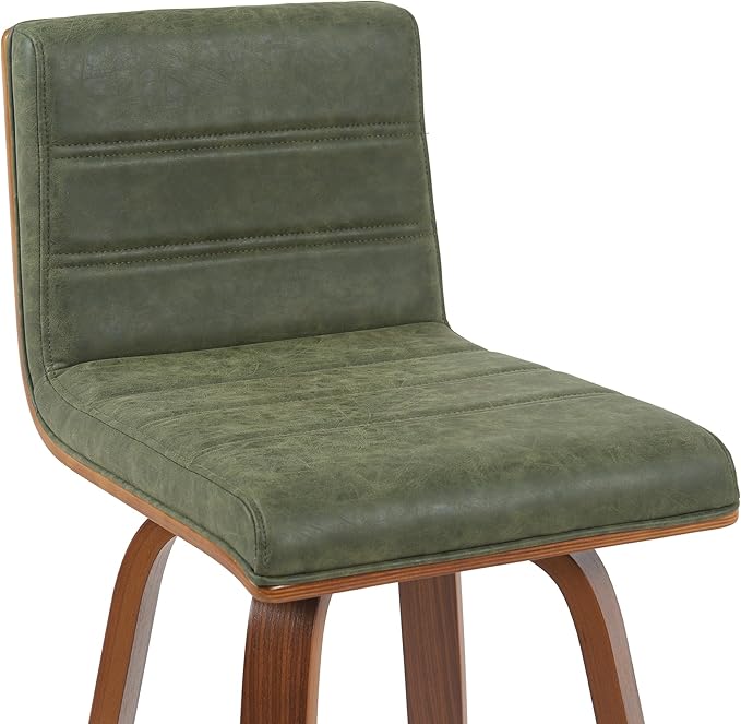 Vienna Modern Swivel Bar Height Stool with Vintage Green Upholstered Seat and Walnut Finished Wood Frame Set of 3