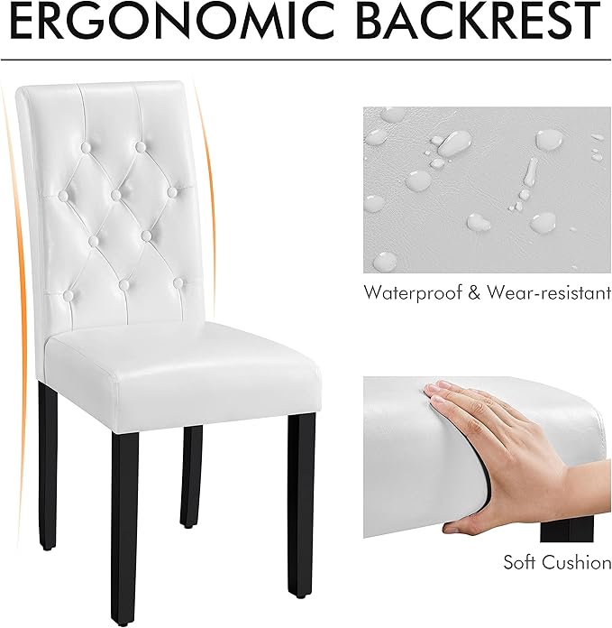 Yaheetech Dining Chairs Set of 4 Modern Style Faux Leather Dining Room Chairs with Solid Wood Legs and Button Tufted Padded for Home Kitchen, White