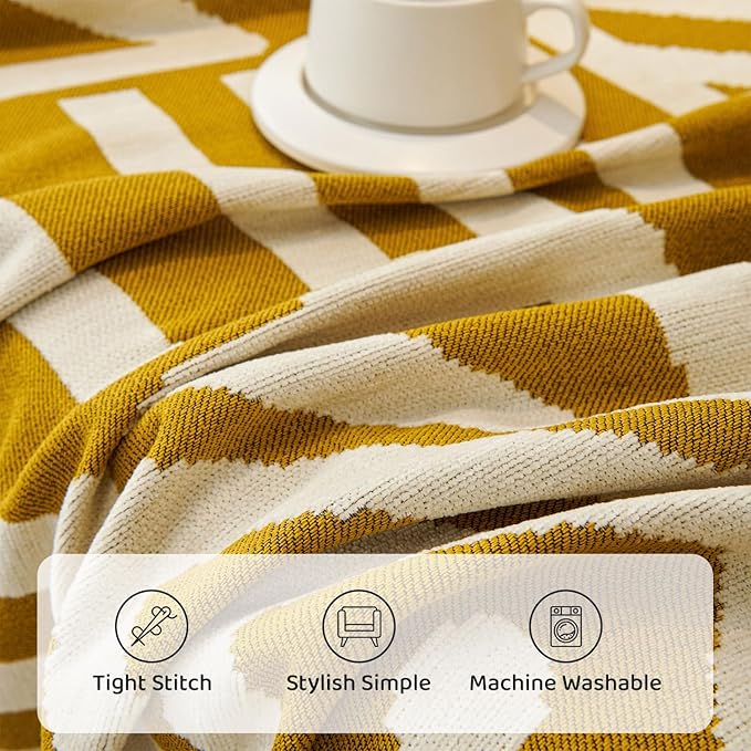 STACYPIK Boho Chenille Couch Cover, Ginger Yellow Sofa Cover for 3 Cushion Couch, Anti Slip L Shaped Couch Protector, Washable Loveseat Cover Pet Friendly, Multi-Use Jacquard Throw Cover-71X150IN