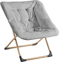 Comfy Oversized Saucer Chair, Soft Faux Fur Reading Lounge Chair for Adults, Stable X-Large Metal Frame and Non-Slip Pad, Foldable Cozy Chairs for Bedroom, Living Room, Dorm, Light Gray