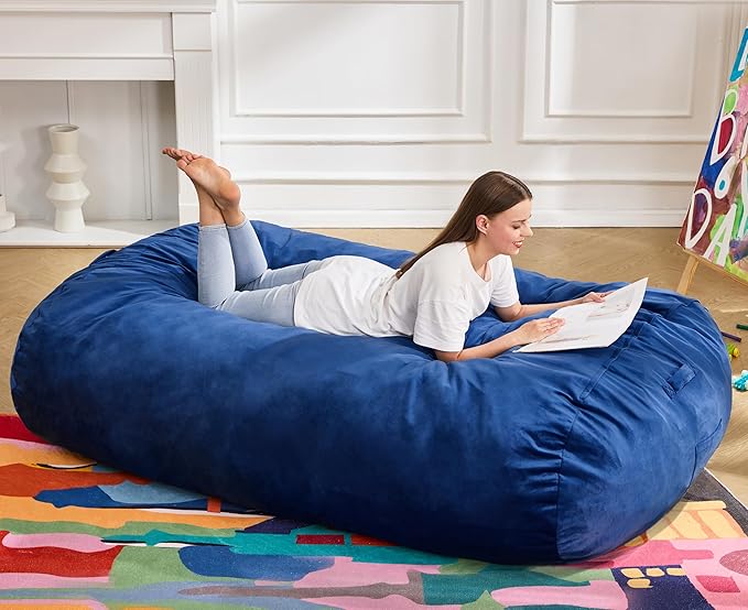 Hobestluk 6FT Bean Bag Chair Large Beanbag Lounger with Removable Cover Adult Bean Bag Chair with Portable Handle Desgin for Living Room Bedroom (Blue, 6FT)