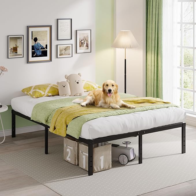 EMODA 14 Inch Full Size Bed Frame Heavy Duty Metal Platform No Box Spring Needed, Easy Assembly Noise Free, Black