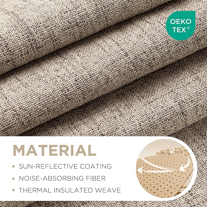 Joydeco 100% Blackout Curtains for Bedroom - Natural Linen Curtains 52"W x 108"L Long, Thermal Insulated 2 Panels Linen Light Blocking Drapes, Rod Pocket & Back Tabs, Darkening Privacy for Living Room