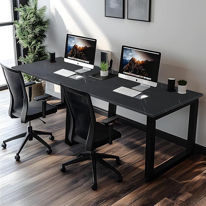 Kaboon Universal Tabletop 55"x23.62" Solid One-Piece Melamine Table Top, Double Desk L-Desk DIY, Home and Office Countertop,Cloud Atlas/Black Marble