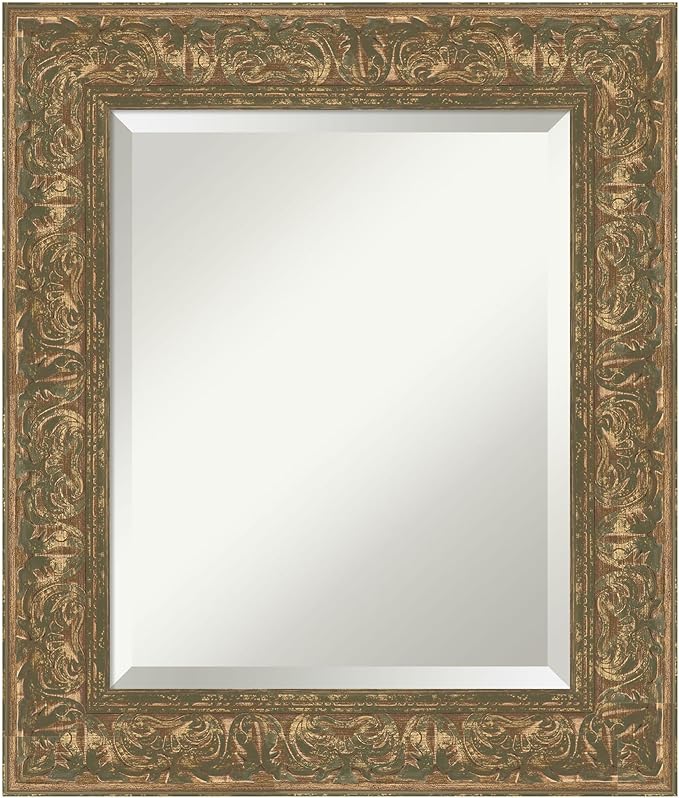 Amanti Art Bronze Bathroom Mirror for Over Sink, 27x23 Luxe Bronze Gold Rectangle Vanity Mirror, Small Traditional Frame, Hangs Horizonally and Vertically, Bathroom Wall Decor, Beveled Edge