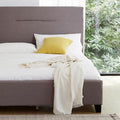 Livinia Amelia Queen Size Platform Bed, Fabric Upholstered Queen Bed Frame with Height Adjustable Headboard Footboard, Strong Wood Slats, No Box Spring Needed, Brown