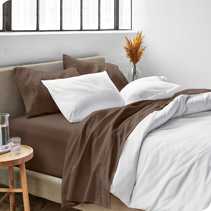 Bare Home Full XL Sheet Set - Luxury 1800 Ultra-Soft Microfiber Extra Long Bed Sheets - Double Brushed - Deep Pockets - Easy Fit - 4 Piece Set - Bedding Sheets & Pillowcases (Full XL, Cocoa)