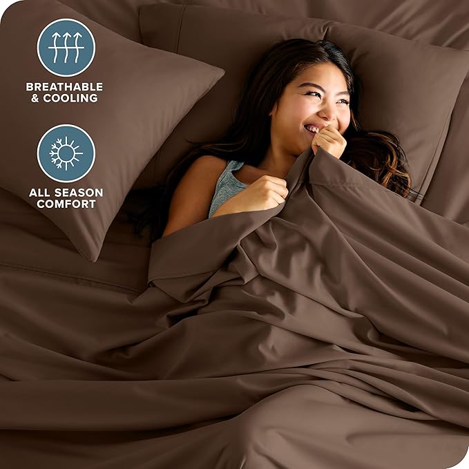 Bare Home Full Sheet Set - Luxury 1800 Ultra-Soft Microfiber Full Bed Sheets - Double Brushed - Deep Pockets - Easy Fit - 4 Piece Set - Bedding Sheets & Pillowcases (Full, Cocoa)