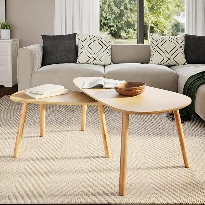 vidaXL Nesting Coffee Table 2 pcs, Side Tables with Solid Pine Wood Legs, Scandinavian Style End Table for Living Room, Brown