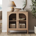 Nathan James Mason Modern Farmhouse Storage Cabinet, Free Standing Accent Sideboard Buffet, Cabinet with Glass Doors and Adjustable Shelf, Clear Glass/Raw Oak