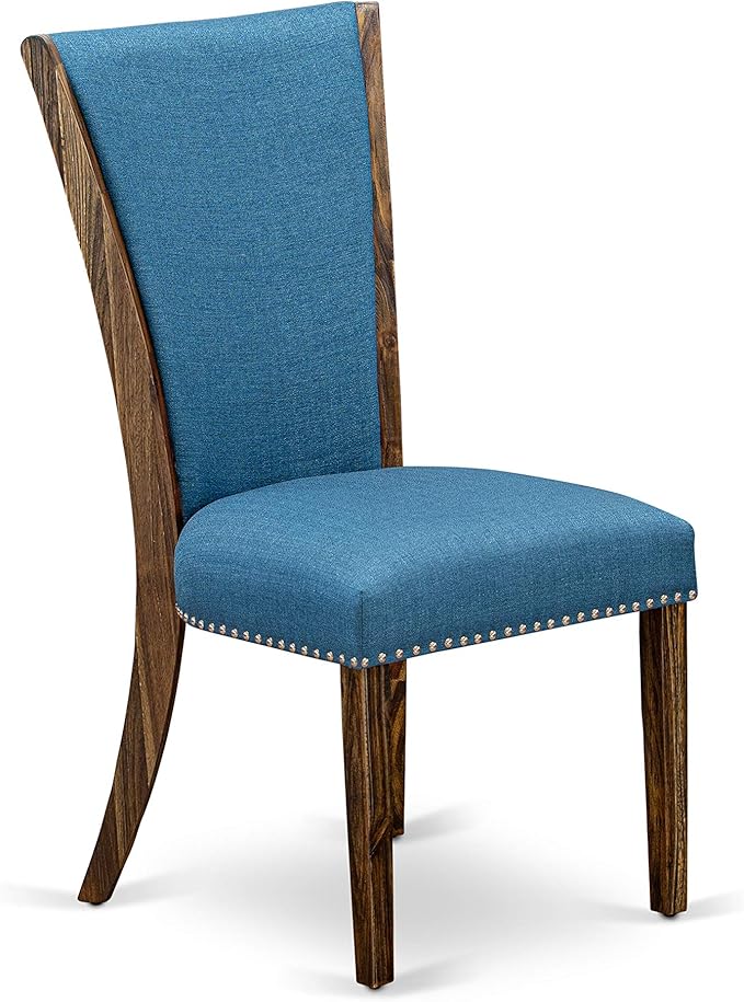 East West Furniture X777VE721-5 5 Piece Dining Table Set Includes a Rectangle Dining Room Table with X-Legs and 4 Blue Color Linen Fabric Parsons Chairs, 40x72 Inch, Multi-Color