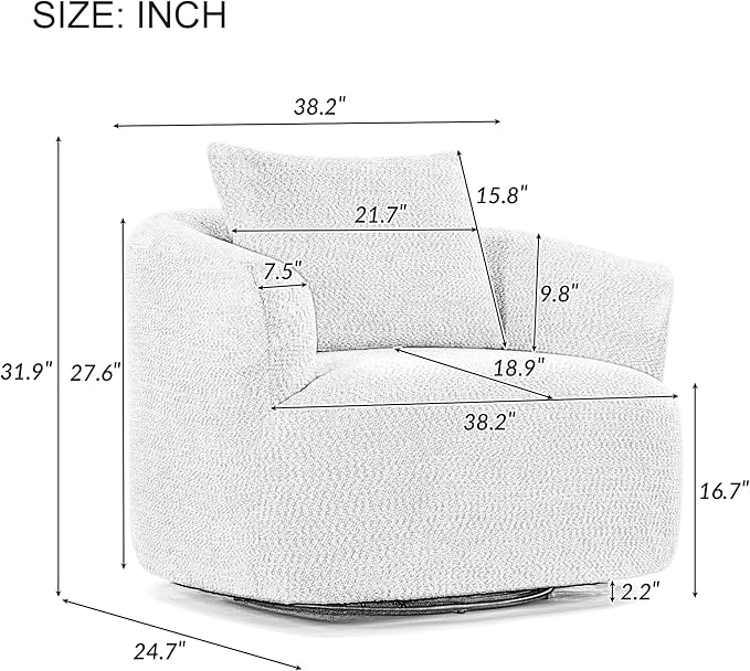 Merax Modern Cozy Chenille 360° Swivel Sofa Chair w/a Throw Pillow, 38.2" Upholstered Leisure Barrel Accent Armchair with Deep Seating for Living Room Bedroom,Office, Hotel, Easy Assemble, Green