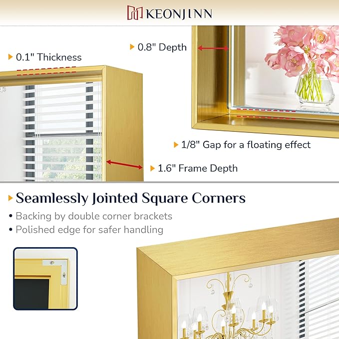 Keonjinn Gold Bathroom Vanity Mirror 24" x 32" Rectangular Wall Mirror Aluminum Alloy Metal Frame Rectangle Modern Farmhouse Mirror Square Corner Framed Mirror for Bathroom Sink(Horizontal/Vertical)