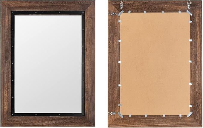 YOSHOOT Rustic Wooden Framed Wall Mirror, 48"x30", Natural Wood and Iron Bathroom Vanity Mirror for Farmhouse Decor, Vertical or Horizontal Hanging