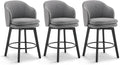 Counter Height Barstools 26 inch Upholstered Swivel Bar Stools with Back and Wood Legs for Kitchen Island,Set of 3,Dark Grey Fabric