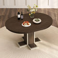 Ball & Cast Farmhouse Extendable Dining Table for 4-6, 42"-58" Extendable Kitchen-Table with a 16" Leaf, Round Ellipse Retro Wood Dining Room-Table w/Double Layer Base,Two Tone Color, Espresso