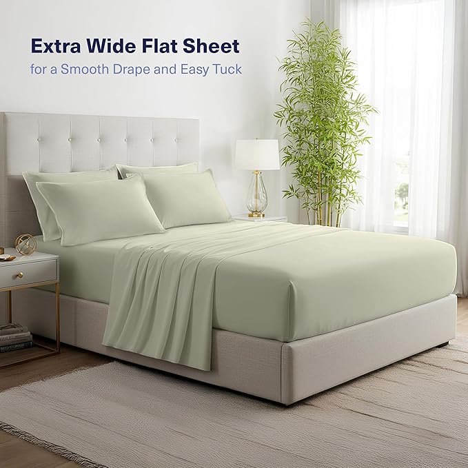 Kickoff Viscose Bamboo Sheets Full Size 4-pc 100% Organic Bamboo Viscose Bed Cooling Sheets Full Size Set Cool Bedding for hot Sleepers Sheet, Flat, Fitted, Pillowcases (Soft Sage, F)