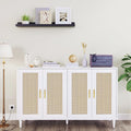 Buffet Sideboard,Kitchen Storage Cabinet with 4 Rattan Decorated Doors,Coffee Bar Cabinet with Adjustable Shelves for Living Room,Hallway,White