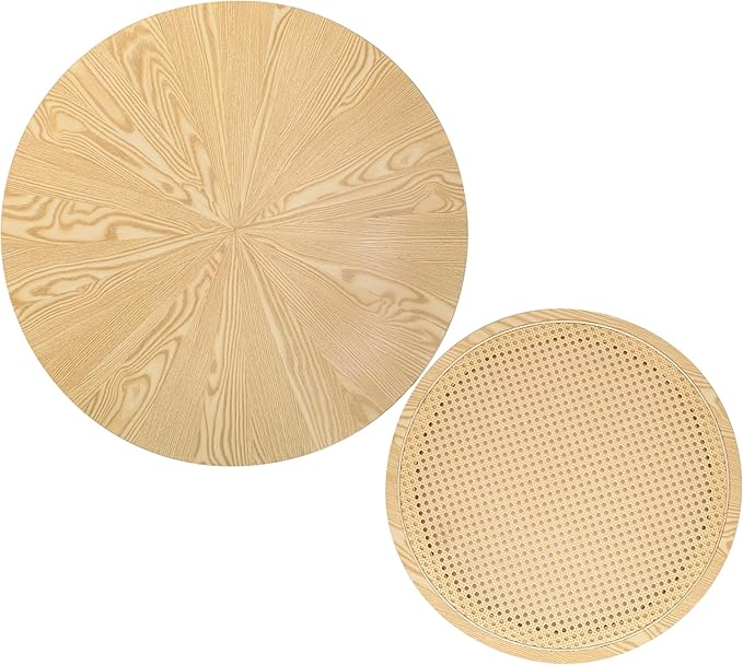ZYBT Rattan Coffee Tables for Living Room, Small Coffee Table for Small Spaces, Round Coffee Table with Storage, Wooden Circle Center Tea Table