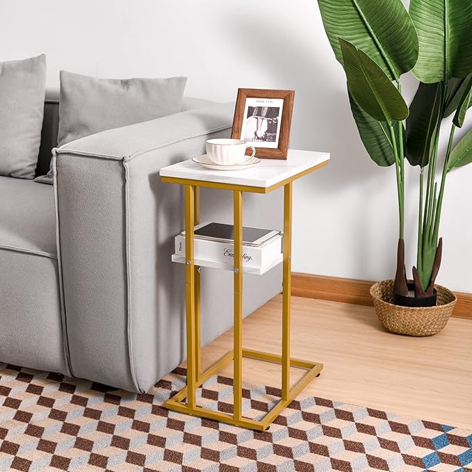 Yoobure C Shaped End Table Set of 2, Side Table for Couch and Bed, Small Side Tables for Small Spaces, Living Room, Bedroom, Rustic Snack Tables