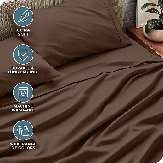 Bare Home Full Sheet Set - Luxury 1800 Ultra-Soft Microfiber Full Bed Sheets - Double Brushed - Deep Pockets - Easy Fit - 4 Piece Set - Bedding Sheets & Pillowcases (Full, Cocoa)