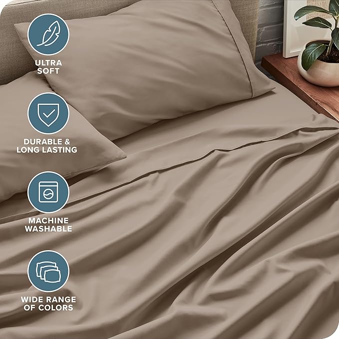 Bare Home King Sheet Set - Luxury 1800 Ultra-Soft Microfiber King Bed Sheets - Double Brushed - Deep Pockets - Easy Fit - 4 Piece Set - Bedding Sheets & Pillowcases (King, Pebble)