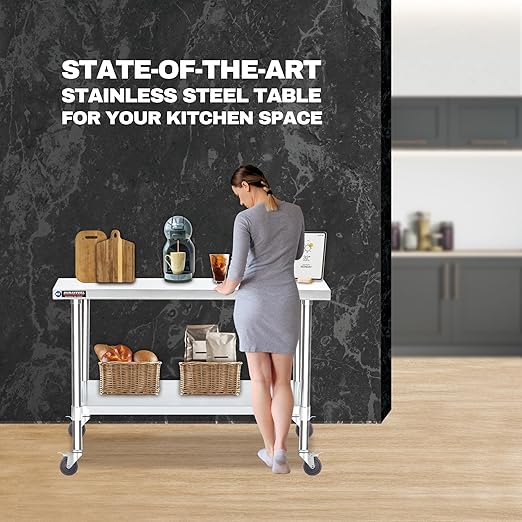 DuraSteel 24x60 NSF Stainless Steel Cart - Heavy Duty Food Prep Table with Undershelf - Rolling Kitchen Island on Wheels for Commercial Restaurant Kitchen, Garage, Outdoor Cooking, BBQ Grill, Counter