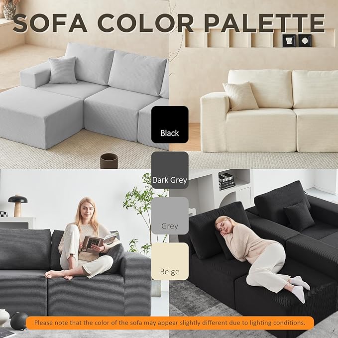 INGEROOM 79" Cloud Couch, Loveseat Sofa with Deep Seat, Modern Plush Corduroy Small Couch for Living Room Bedroom（Beige）