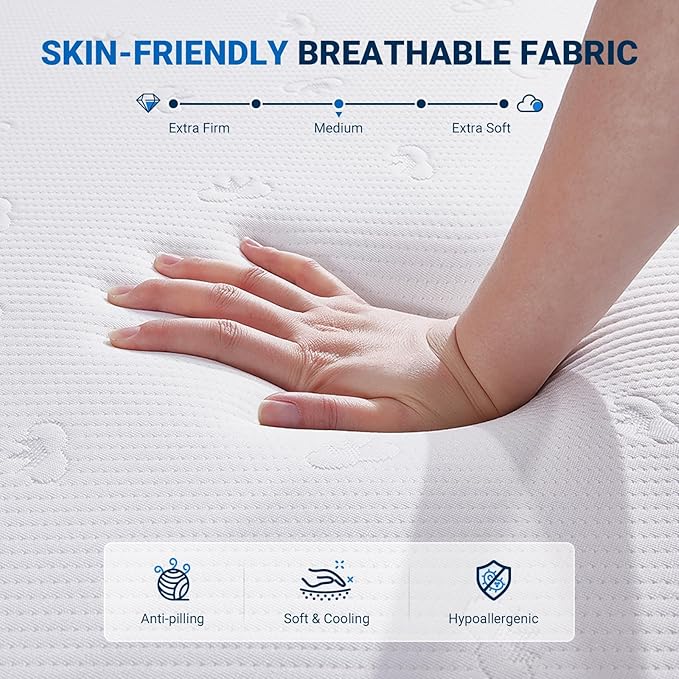 Avenco King Mattress, 10 Inch Bamboo Charcoal King Size Memory Foam Mattress in a Box for Pain Relief & Cooling Sleep, CertiPUR-US Certified King Bed Mattress, White