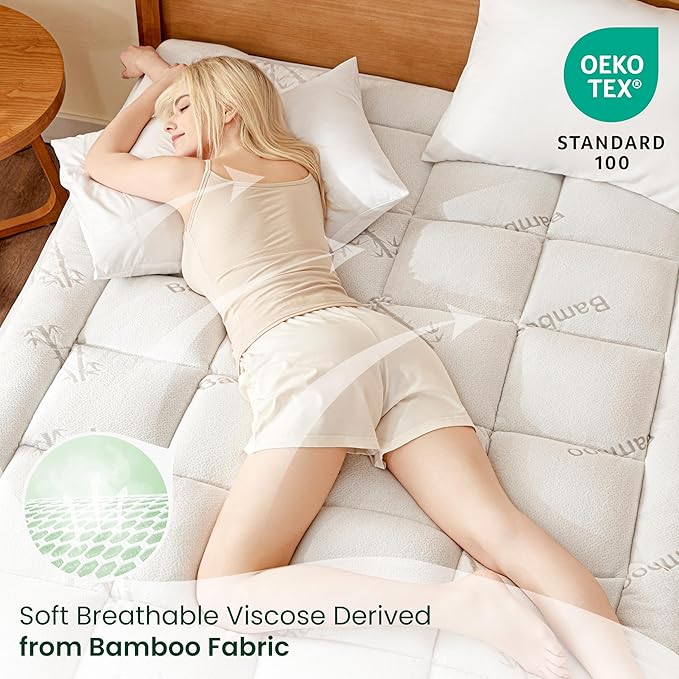 Love's cabin Twin Mattress Topper, Rayon Derived from Bamboo, 900 GSM Breathable Mattress Topper Pad, Thick Pillow Top Mattress Pad Stretches up with 8"-20" Deep Pocket(39"x75")