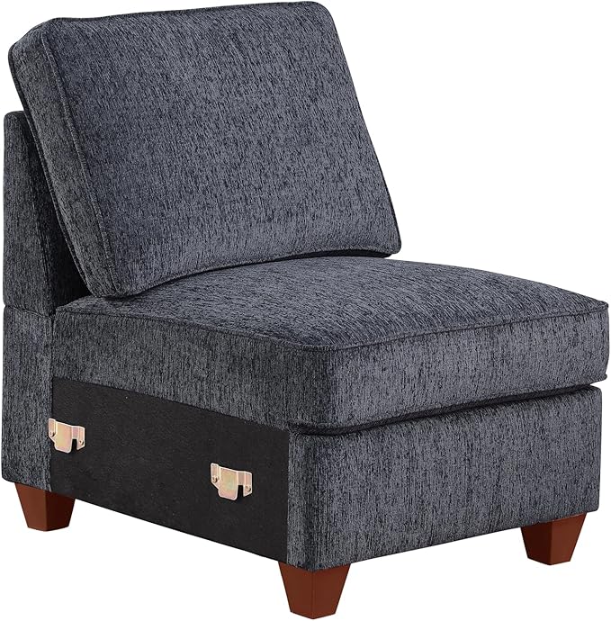L-Shaped Sectional Couch for Living Room with Movable Ottoman&6 Throw Pillows,7 Seat Chenille Upholstered Sofa W/2 Cup Holder,USB Port&Hidden Storage Box,DIY Combination,Apartment,Dark Gray,127"