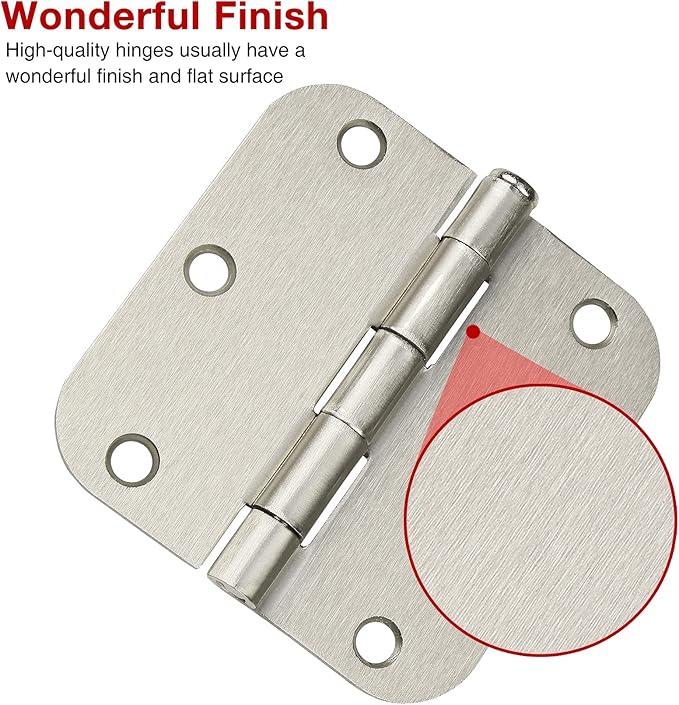 42 Pack Rounded Door Hinges Brushed Nickel 3.5 inch x 3-1/2", 5/8" Radius Heavy Duty Steel Iron 3 ½"Hinge for Doors, Interior Room,Outdoor Window,Constructition Hardware Kit Home Decor Essentials