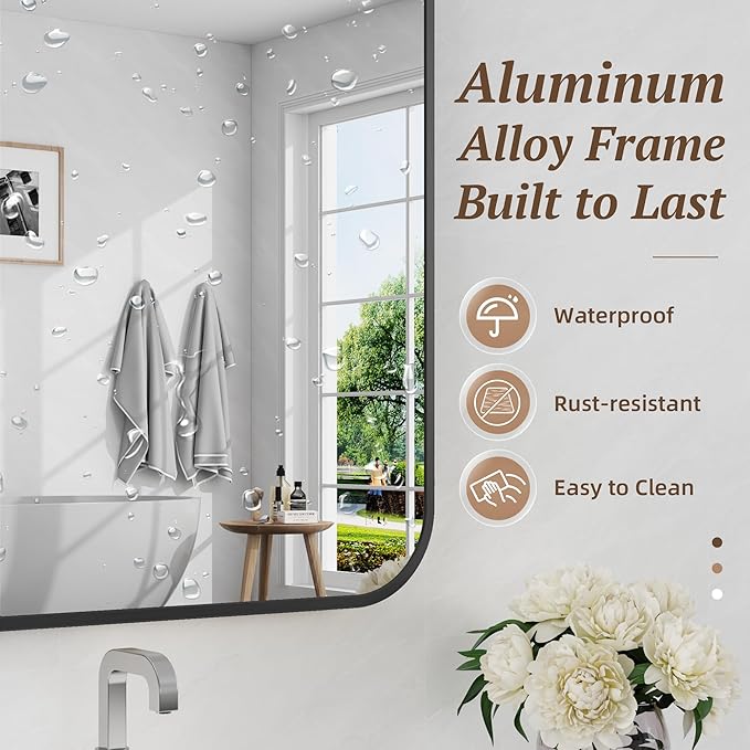 Bathroom Mirror 60" x 36", Large Rectangle Wall Mirror, Black Metal Frame Wall Mounted Mirrors for Bathroom, Vanity, Bedroom, Entryway Decor(Horizontal/Vertical)