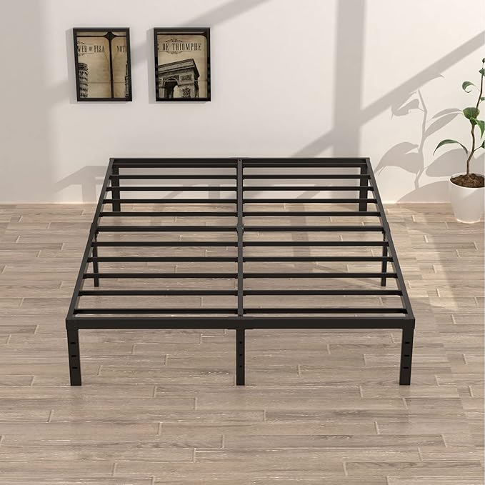 Queen Bed Frame No Box Spring Needed, 14 Inch Heavy Duty Metal Platform Bed Frame Queen Size, 1200lbs Steel Slats Support, Easy Assembly, Black