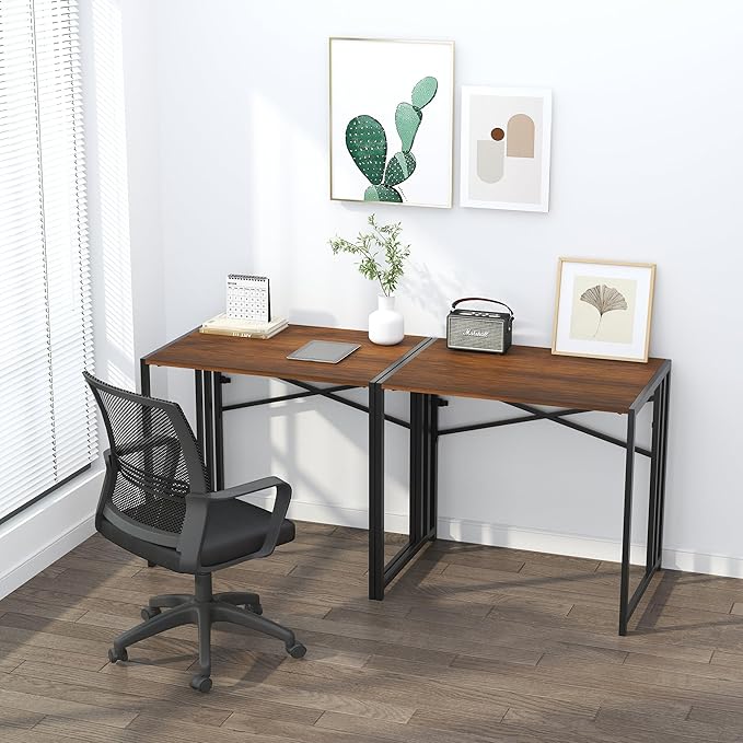 32 inch Folding Small Desk, Writing Gaming Computer Camping Desk for Small Spaces, No Assembly Required Home Office Desk, Mahogany