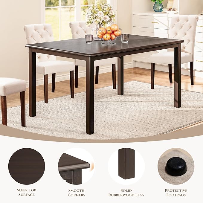 COLAMY 60 Inch Rectangular Kitchen Dining Table for 6, Modern Farmhouse Dining Table Set for 6, Wood Dining Table and Upholstered Dining Chairs for Kitchen, Dining Room, Restaurant, Brown/Green