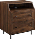 Florence 22 Inch 2 Drawer Open Top Side Table with USB Port - Dark Walnut