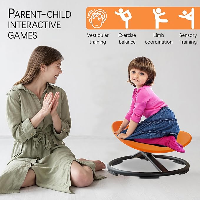 Kids Sensory Spinning Chair, Sit and Spin Toy, Autistic Childs Swivel Chair, Training Body Coordination, Metal Base Non-Slip Indoor and Outdoor Activity Toys (Blue)