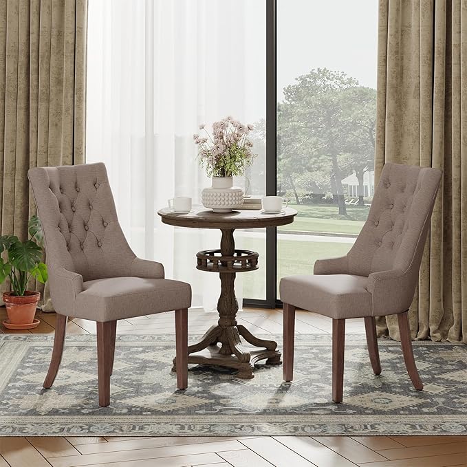 COLAMY Wingback Upholstered Side Dining Room Chairs Set of 6, Fabric Dining Chairs with Tufted Button, Living Room Chairs for Home Kitchen, Taupe