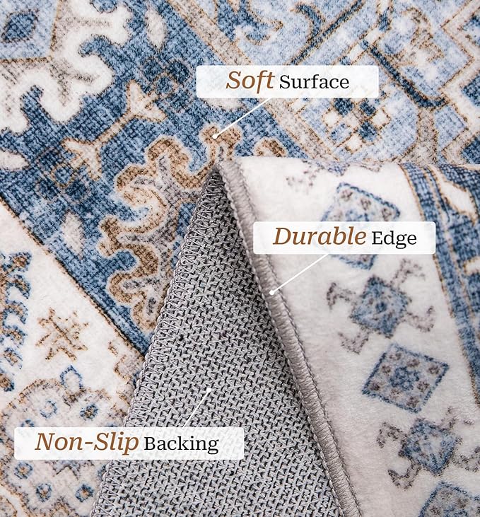 zesthome 12x15 Area Rugs, Large Washable Rug, Ultra-Thin Stain Resistant Rugs for Living Room, Bedroom, Non-Slip Backing Home Decor Area Rug (Blue/Beige,12'x15')