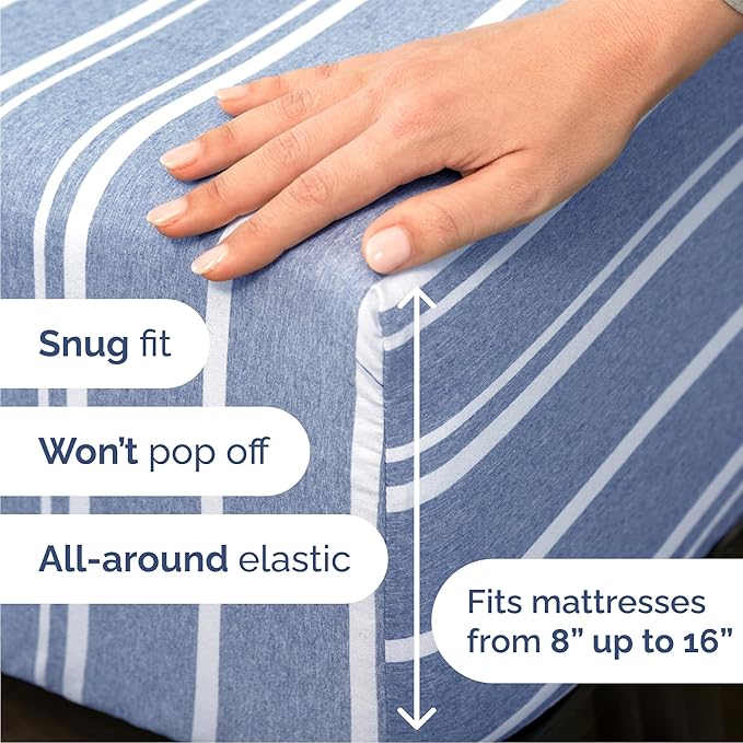 Queen Size 4 Piece Sheet Set - Comfy Breathable & Cooling Bed Sheets Set - Hotel Luxury Bedding for Women, Men, Kids, Teens, Boys & Girls - Deep Pockets, Soft, Wrinkle Free - Oeko-Tex - Blue Stripes 3
