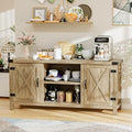YESHOMY Farmhouse Buffet & Sideboard, 58" Kitchen Storage Cabinet with Adjustable Shelves & Doors, Wood Coffee Bar for Living Room, Entryway, Yellow
