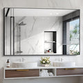 Black Bathroom Mirror, 48"X36" Rectangle Mirrors for Wall Metal Frame, Modern Vanity Wall Mirror for Bathroom Living Room, Entryway Hangs Horizontal or Vertical