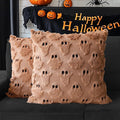 4TH Emotion Halloween Ghost Decorative Pillow Covers 16x16 Set of 2, Light Brown Soft Plush Faux Fur Farmhouse Throw Cushion Cases for Fall Autumn Holiday Home Decorations