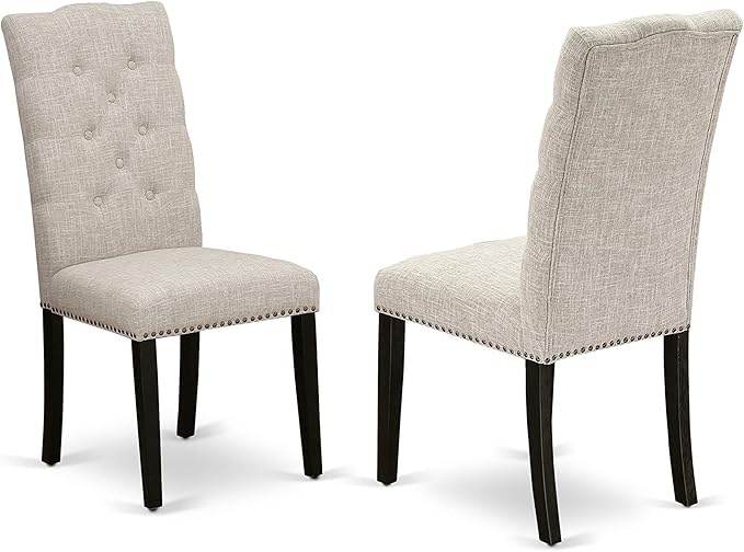 East West Furniture X697EL635-9 9 Piece Dining Set Includes a Rectangle Dining Room Table with X-Legs and 8 Doeskin Linen Fabric Upholstered Parson Chairs, 40x72 Inch, Multi-Color