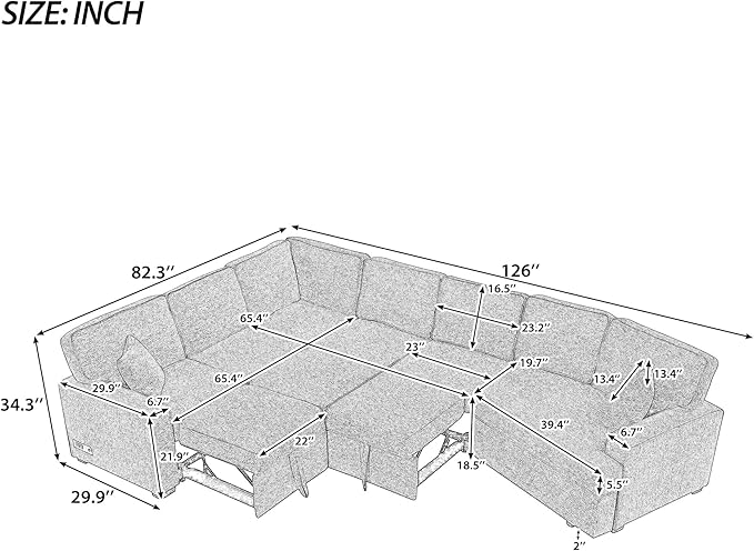126" Extra Large Pull-Out Sofa Bed with Drop-Down Cup Holder Tables,L-Shaped Sectional Couch W/Charging Device,Convenient Sleeper Furniture Set for LivingRoom Apartment,Beige Chenille