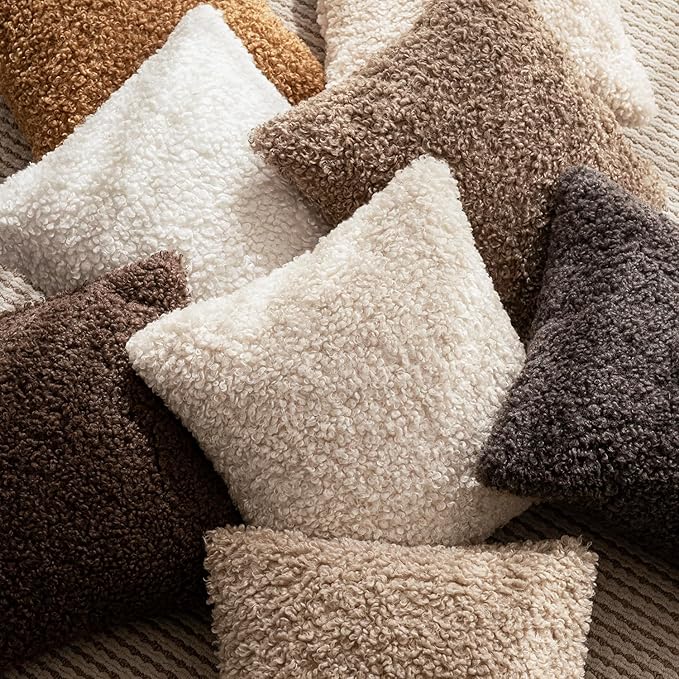 Foindtower 2 Pieces 16x16 Inch Cream Beige, Faux Fur Throw Pillow Cover Accent Sherpa Furry Pillow Covers Fuzzy Soft Pillowcases Cozy Sheepskin Decorative Fleece Cushion Case for Bed Couch Living Room