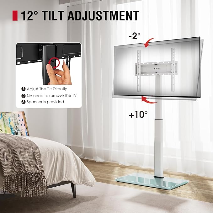 Swivel TV Floor Stand for 32-65 Inches TVs, 8 Level Height Adjustable Corner Small TV Stand Mount for Living Room/Bedroom, Holds up to 88 lbs,MAX VESA 400x400mm,White