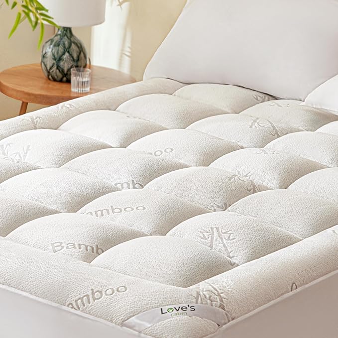 Love's cabin Full Size Mattress Topper, Rayon Derived from Bamboo, 900 GSM Mattress Topper Pad, Thick Pillow Top Mattress Pad with Stretches up 8"-20" Deep Pocket(54"x75")